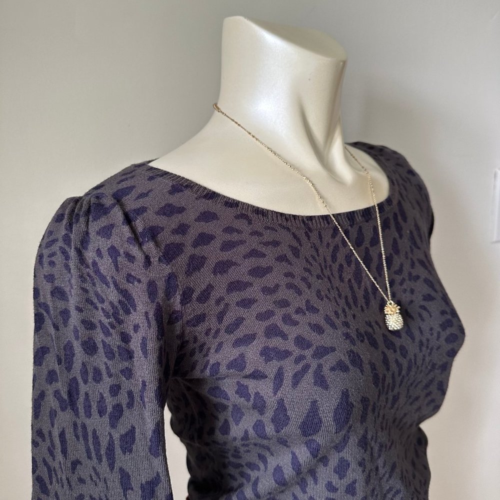Kookai Paris | Leopard 3/4 Puff Sleeve Knit Top with Shoulder Pads